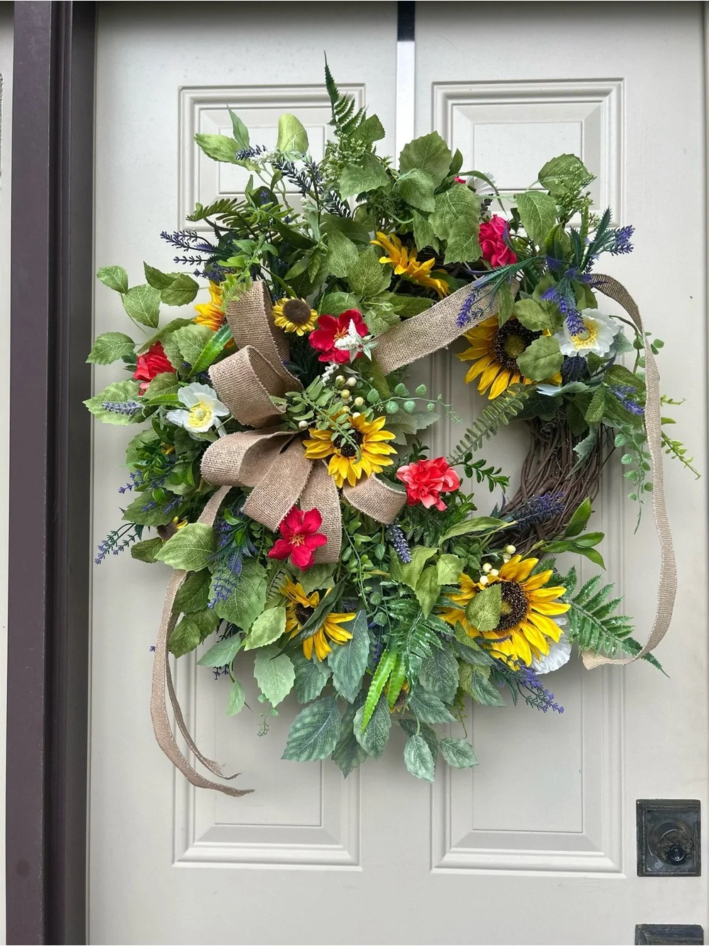 Sunflower wildflower wreath summer front door decor burlap bow wreath